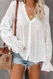 Florcoo V-Neck Single Breasted Loose Flared Long Sleeves Tops