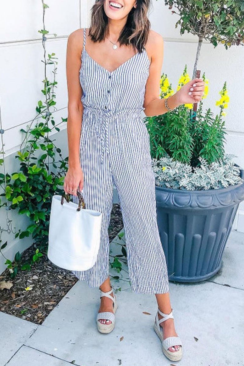Florcoo Striped Printed One-piece Jumpsuit