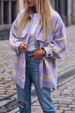 Florcoo Girly Tartan Shirt Collar Regular Coat