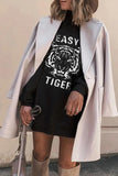 Florcoo Turtleneck Tiger Print Sweatshirt Tops