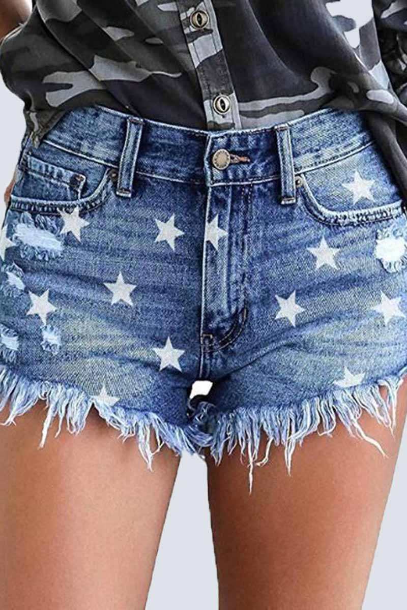 Florcoo Cute Star Denim Shorts