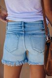 Florcoo Ripped Fringed Solid Denim Shorts