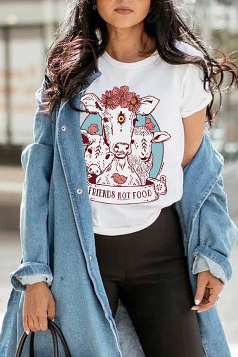 Florcoo colorful Cow Carton Print T-shirt