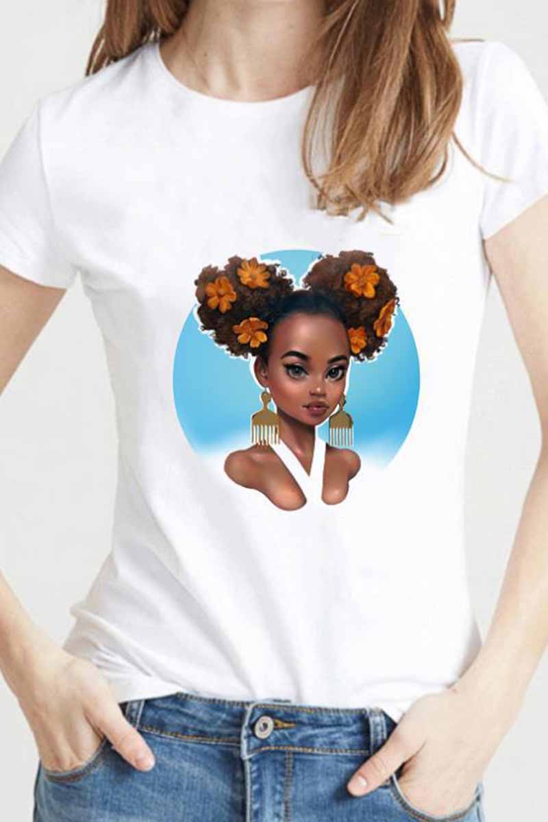 Florcoo colorful Girl Carton Print T-shirt