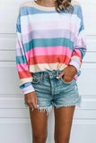 Florcoo Striped Tops Round Neck Long Sleeve Tops