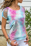 Florcoo Loose Hollow-out Tie-dye Multicolor T-shirt