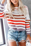 Florcoo Loose O Neck Striped Sweater