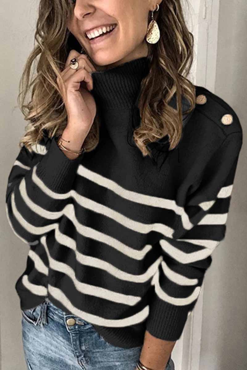 Florcoo Button Design Striped Sweater