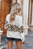 Florcoo Leopard Splice Contrast V-neck Sweater
