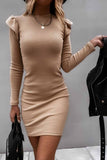 Florcoo Long Sleeve Knit Bag Hip Midi Dresses(3 Colors)