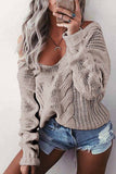 Florcoo Loose V-Neck Wwist Long Sleeve Sweater