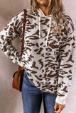 Florcoo Leopard Knit Drawstring Hood Tops
