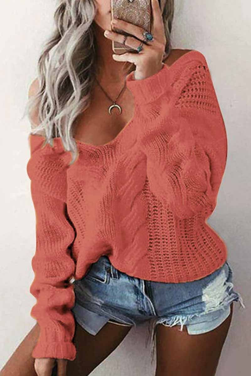 Florcoo Loose V-Neck Wwist Long Sleeve Sweater