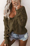 Florcoo Loose V-Neck Wwist Long Sleeve Sweater