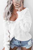 Florcoo Loose V-Neck Wwist Long Sleeve Sweater