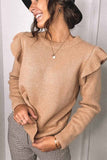 Florcoo Solid Color Ruffle Knitted Sweater