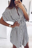 Striped Drawstring Lace-Up Dress