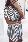 Striped Drawstring Lace-Up Dress