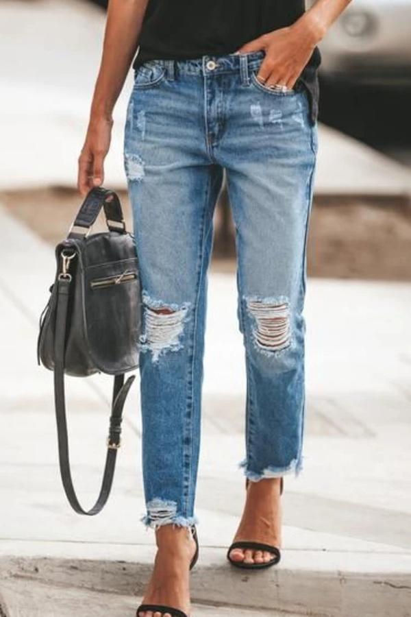Florcoo Ripped & Repaired Denim Skorts