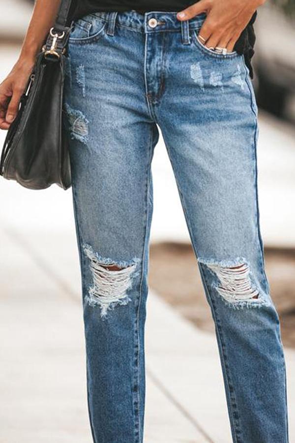 Florcoo Ripped Slim Fit Washed Jeans