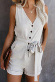 Florcoo Sleeveless V-neck Solid Color Romper