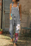 Flower-printed Baggy Jeans With Suspenders