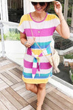 Florcoo Rainbow Striped Knot Design Mide Dress