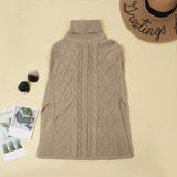 Florcoo High Neck Loose Cable Knit Pattern Stitching Sweater(7 Colors)