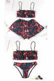 Florcoo Summer Floral Print Spring Three-pieces Swimwear
